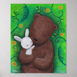Beer en Bunny Kunstposter Bosdier Muurkunst Poster