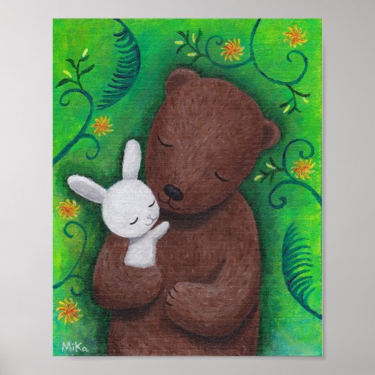 Beer en Bunny Kunstposter Bosdier Muurkunst Poster (Voorkant)