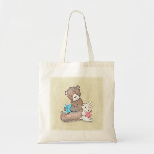 Beer en Bunny lezen Boekenwurm Bibliotheek boek Tote Bag (Voorkant)