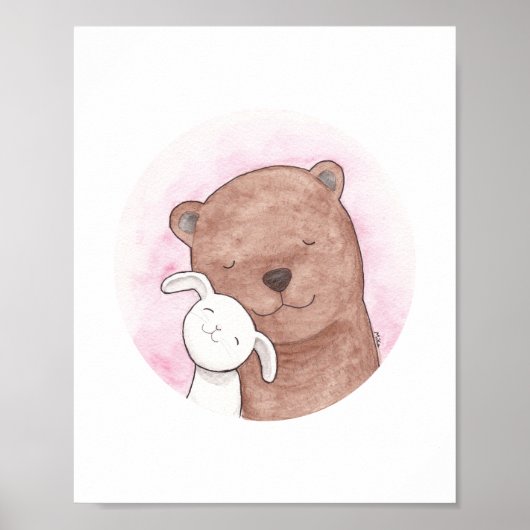 Beer en Bunny Love Woodland Art Pastel Poster (Voorkant)