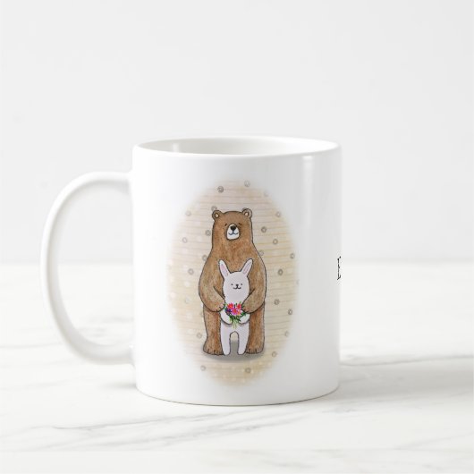 Beer en Bunny Samen Happy Couple Custom Name Koffiemok (Links)