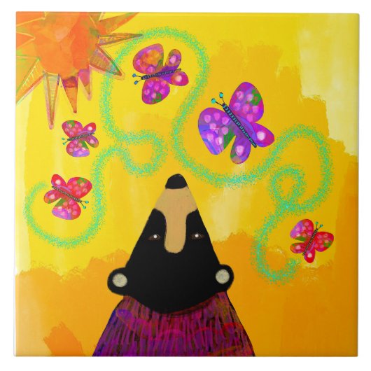 Beer en Butterflies Trivet Tegeltje (Voorkant)