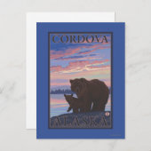 Beer en Cub - Cordova, Alaska Briefkaart (Voorkant / Achterkant)