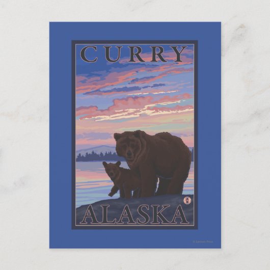 Beer en Cub - Curry, Alaska Briefkaart (Voorkant)
