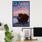 Beer en Cub - Glacier National Park, MT Poster (Thuiskantoor)