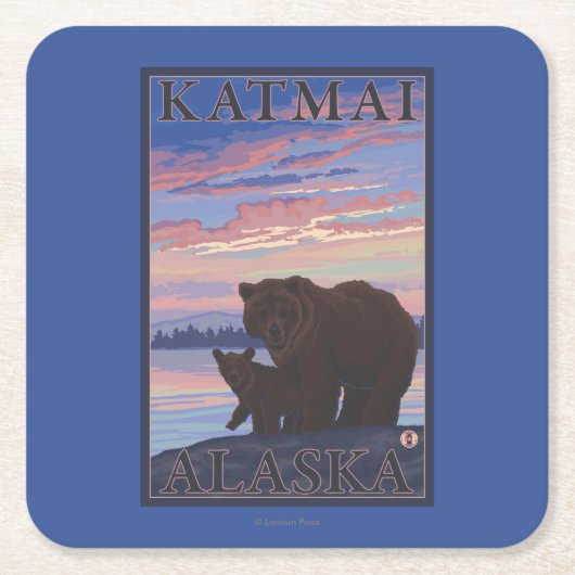 Beer en Cub - Katmai, Alaska Kartonnen Onderzetters (Voorkant)
