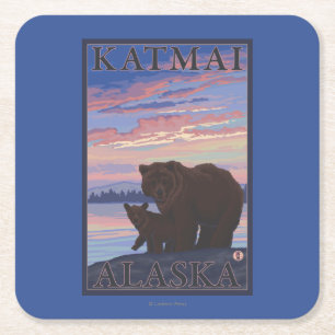Beer en Cub - Katmai, Alaska Kartonnen Onderzetters