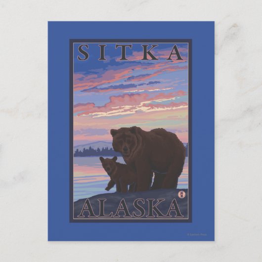 Beer en Cub - Sitka, Alaska Briefkaart (Voorkant)