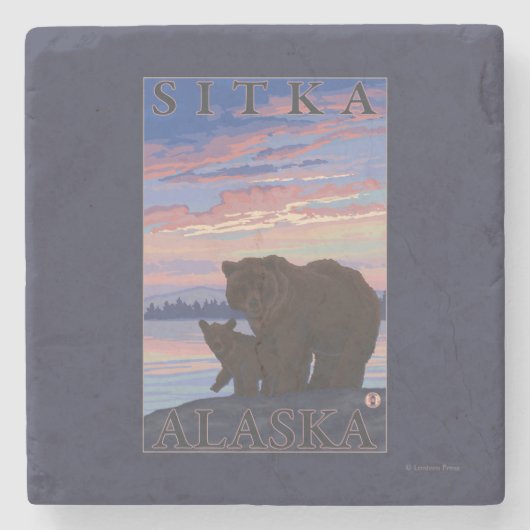 Beer en Cub - Sitka, Alaska Stenen Onderzetter (Voorkant)