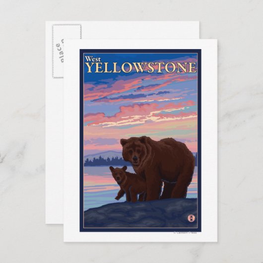 Beer en Cub - West-geelsteen, Montana Briefkaart (Voorkant / Achterkant)