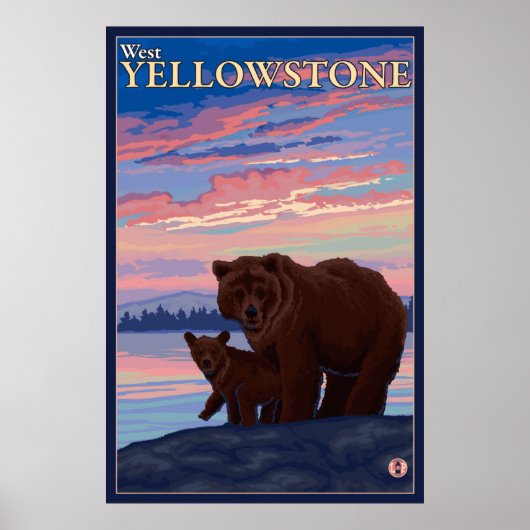 Beer en Cub - West-geelsteen, Montana Poster (Voorkant)