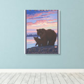 Beer en Cub - Yukon, Alaska Canvas Afdruk (Insitu (Houten vloer))