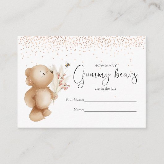 Beer en de bijen raden hoeveel? Baby shower game Informatiekaartje (Voorkant)