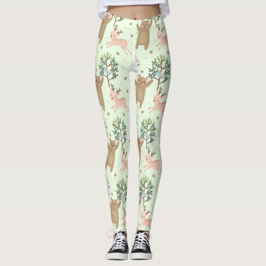 Beer en deer in het bospatroon leggings (Voorkant)