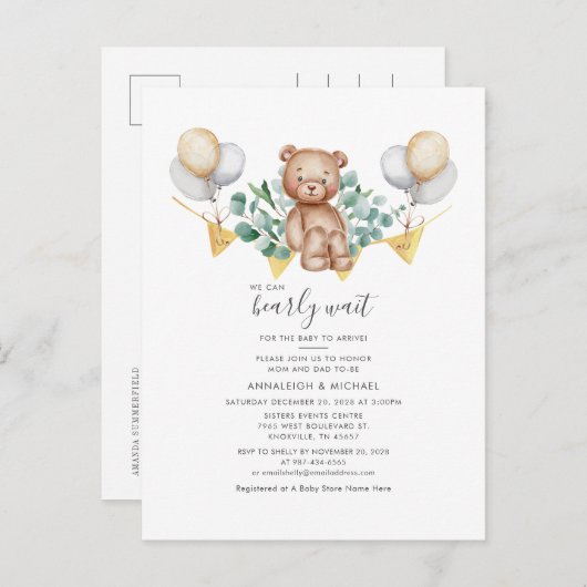 Beer en Eucalyptus Greenery Couples Baby shower Uitnodiging Briefkaart (Voorkant / Achterkant)