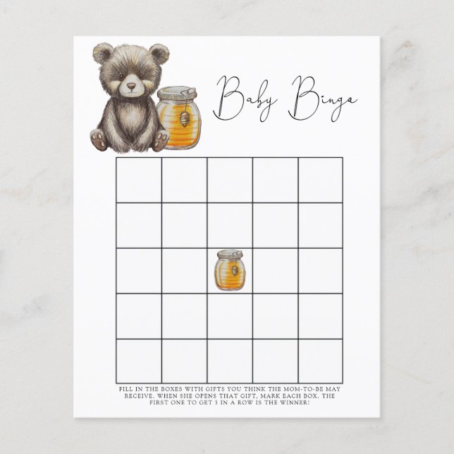 Beer en honing - Baby shower bingo spel (Voorkant)