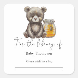 Beer en honing - Baby showers boekenplaat Vierkante Sticker