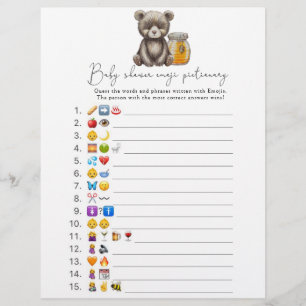 Beer en honing - Emoji afbeelding spel baby shower