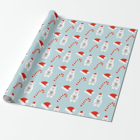 Beer en kerst met warme cacao cadeaupapier (Uitgerold)