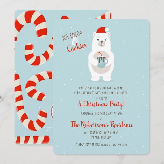 Beer en kerst met warme cacao kaart (Voorkant / Achterkant)