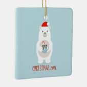 Beer en kerst met warme cacao keramisch ornament (Rechts)