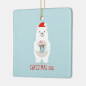 Beer en kerst met warme cacao keramisch ornament (Links)