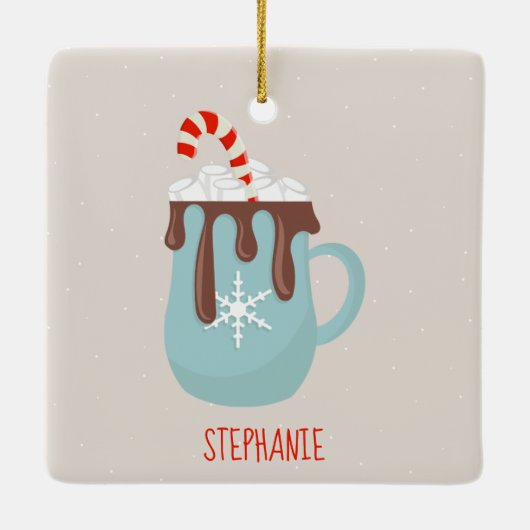 Beer en kerst met warme cacao keramisch ornament (Achterkant)