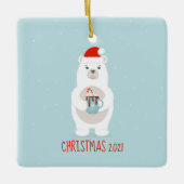 Beer en kerst met warme cacao keramisch ornament (Voorkant)