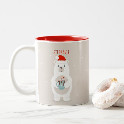 Beer en kerst met warme cacao tweekleurige koffiemok (Met donut)