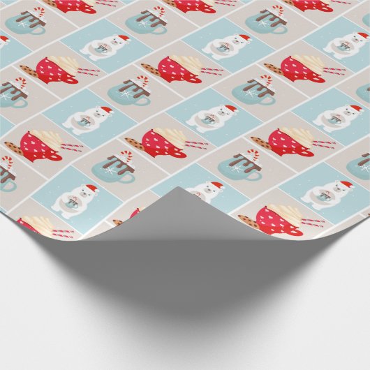 Beer en kerstpapier voor warme cacao cadeaupapier (Hoek)