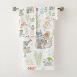 Beer en kerstpatronen bad handdoek