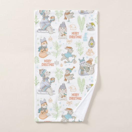 Beer en kerstpatronen bad handdoek (Handdoek)