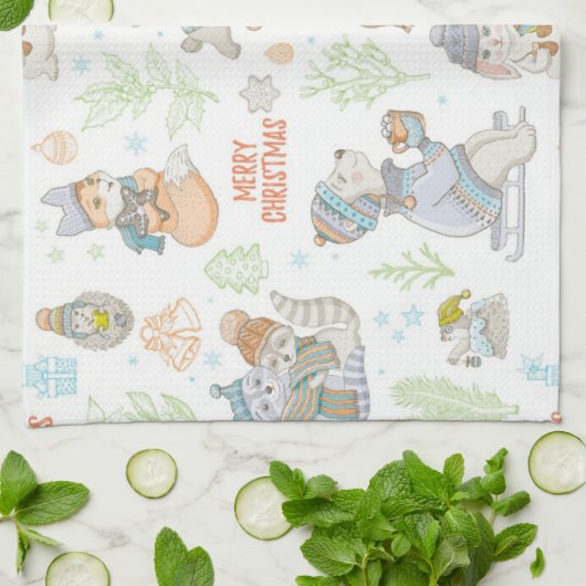 Beer en kerstpatronen theedoek (Gevouwen)