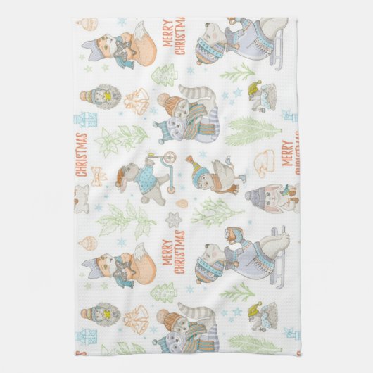 Beer en kerstpatronen theedoek (Verticaal)