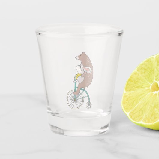 Beer en konijn bij de Bike Hipster Cartoon Fun Par Shot Glas (Voorkant)