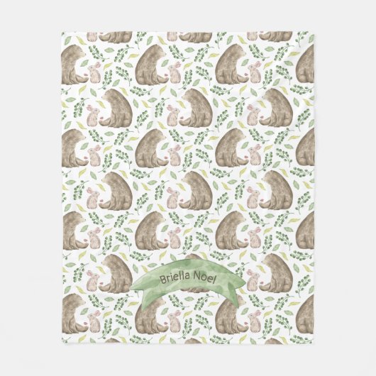 Beer en konijn (bos) fleece deken (Voorkant)