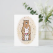 Beer en Konijn Gelukkig Bosdier Aardig Kunstwerk Briefkaart (Staand voorkant)