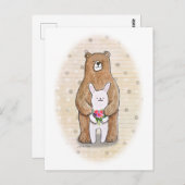 Beer en Konijn Gelukkig Bosdier Aardig Kunstwerk Briefkaart (Voorkant / Achterkant)