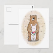 Beer en Konijn Gelukkig Bosdier Schattige Kunst Briefkaart (Voorkant / Achterkant)