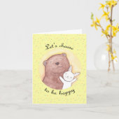 Beer en konijn Inspirerend Positive Happiness Kaart (Gele Bloem)