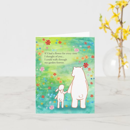 Beer en Konijn Jubileum Valentijn Wilde Bloemen Kaart (Gele Bloem)