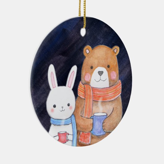 Beer en konijnenpaar samen aangepaste kerst keramisch ornament (Rechts)