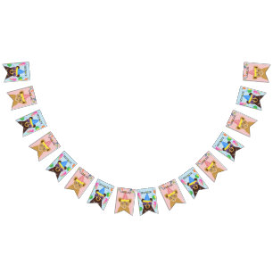 Beer en lion Cub Blue-Pink Persoonlijke naam Vlaggetjes