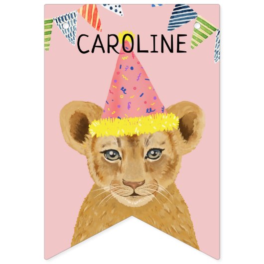 Beer en lion Cub Blue-Pink Persoonlijke naam Vlaggetjes (Tweede vlag)