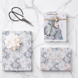 Beer en meisje op maat gesneden feestjes inpakpapier vel