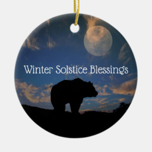 Beer- en Moon Winter Solstice Blessings Keramisch Ornament
