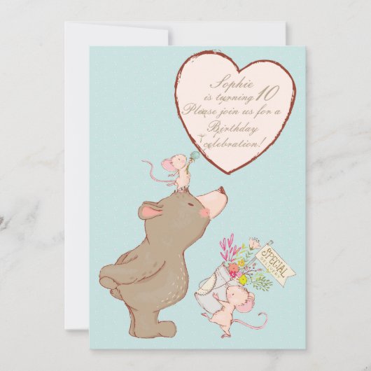 Beer en muis - Birthday - uitnodiging (Voorkant)