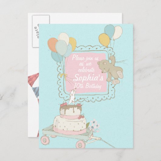 Beer en muis - Birthday - uitnodiging (Voorkant / Achterkant)