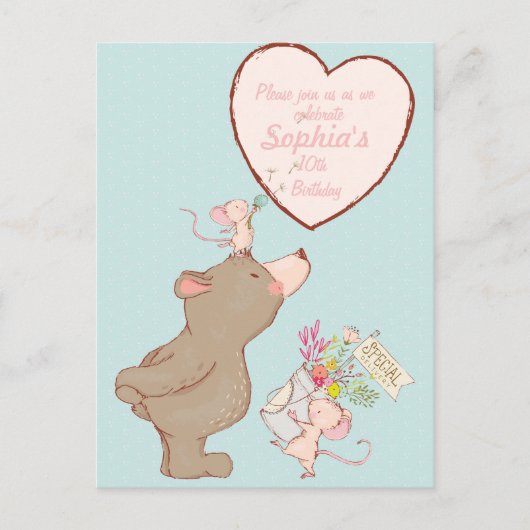 Beer en muis - Birthday - uitnodiging Briefkaart (Voorkant)