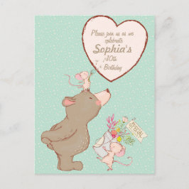 Beer en muis - Birthday - uitnodiging Briefkaart